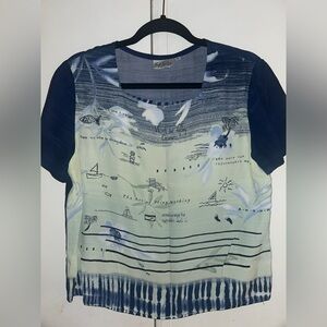 Navy and Cream Graphic Women's Blouse